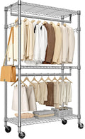 Heavy Duty Rolling Garment Rack with 3 Tiers and Wheels - Chrome