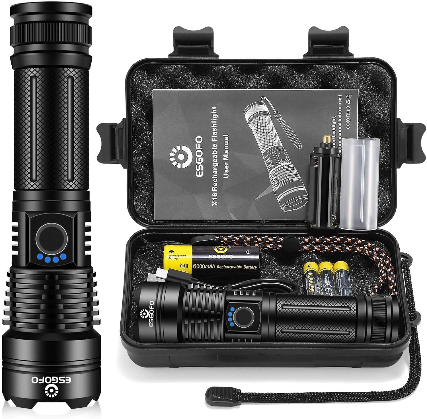 Esgofo Flashlights High Lumens 10000 Rechargeable for Outdoors