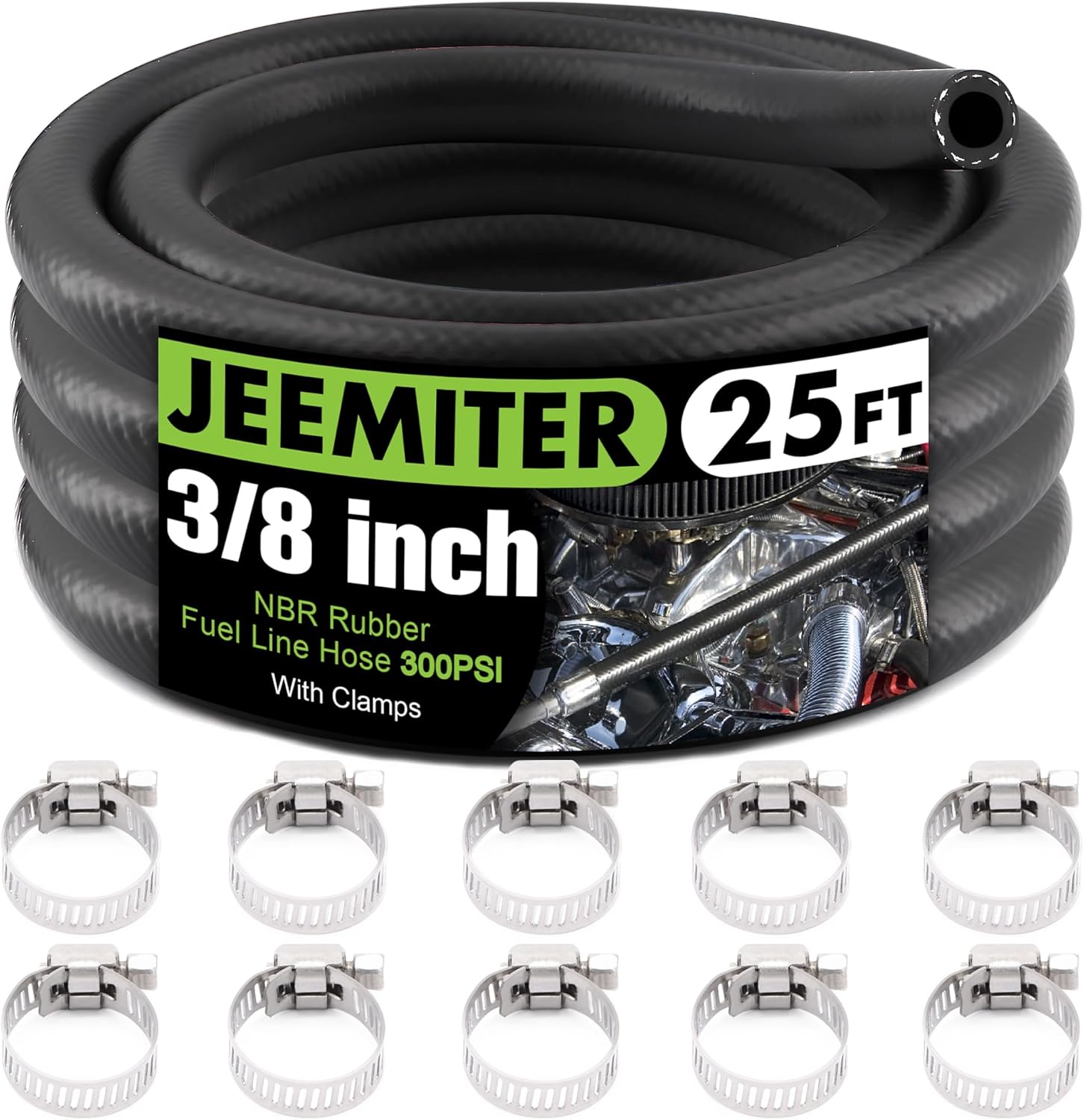 Jeemiter 3/8 Fuel Line Hose for Small Engines - 25FT NBR Rubber
