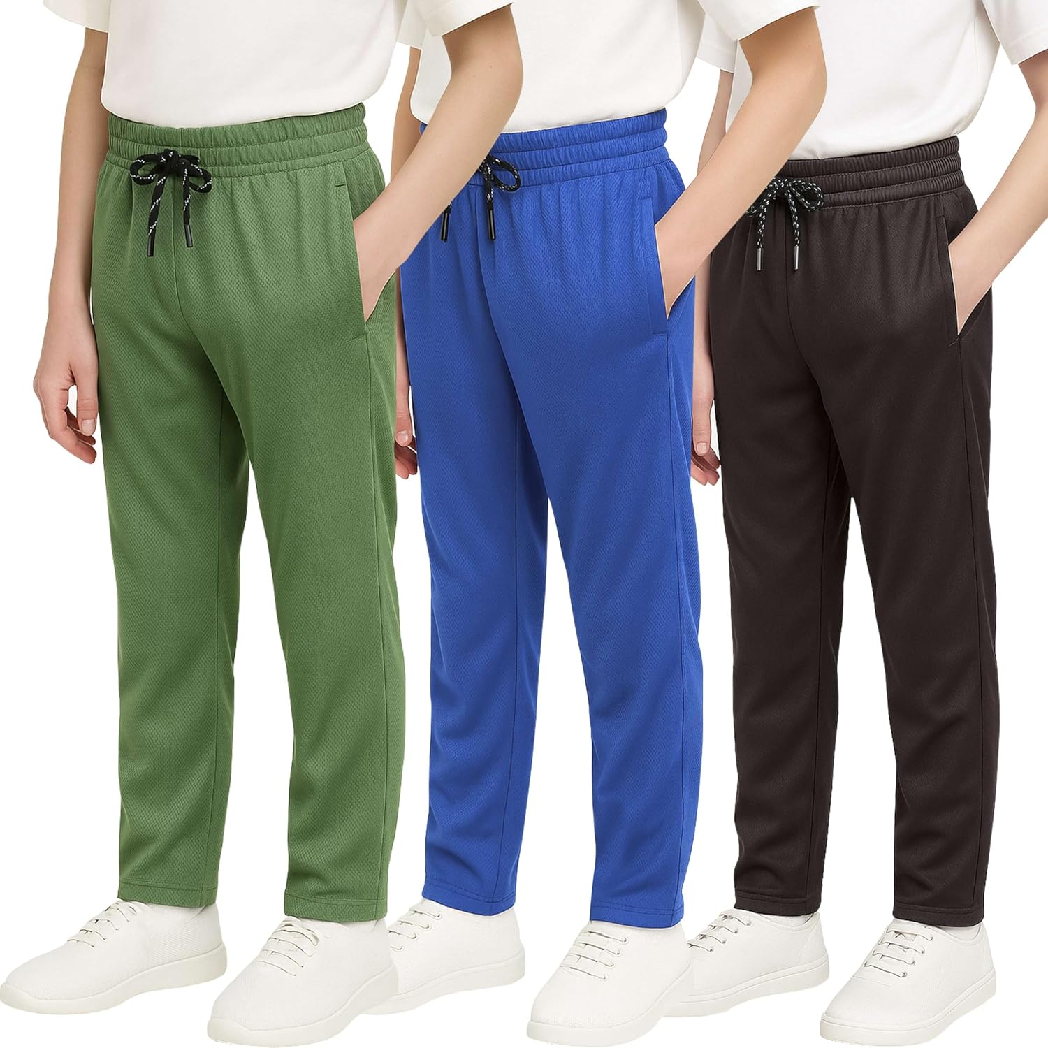 Boys' Mesh Open Bottom Active Sweatpants with Pockets & Drawstring