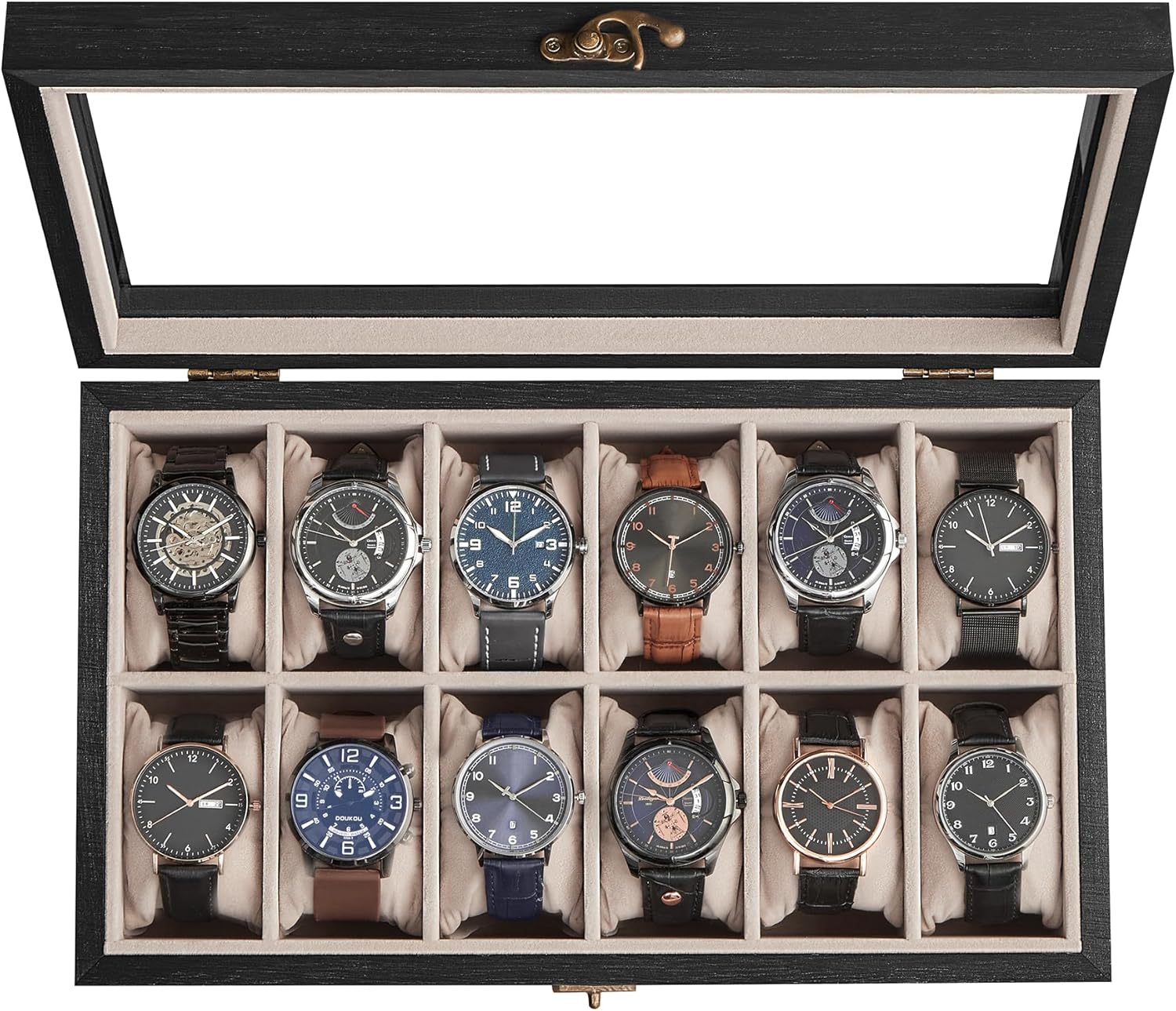 SONGMICS 12-Slot Watch Box with Large Glass Lid for Display