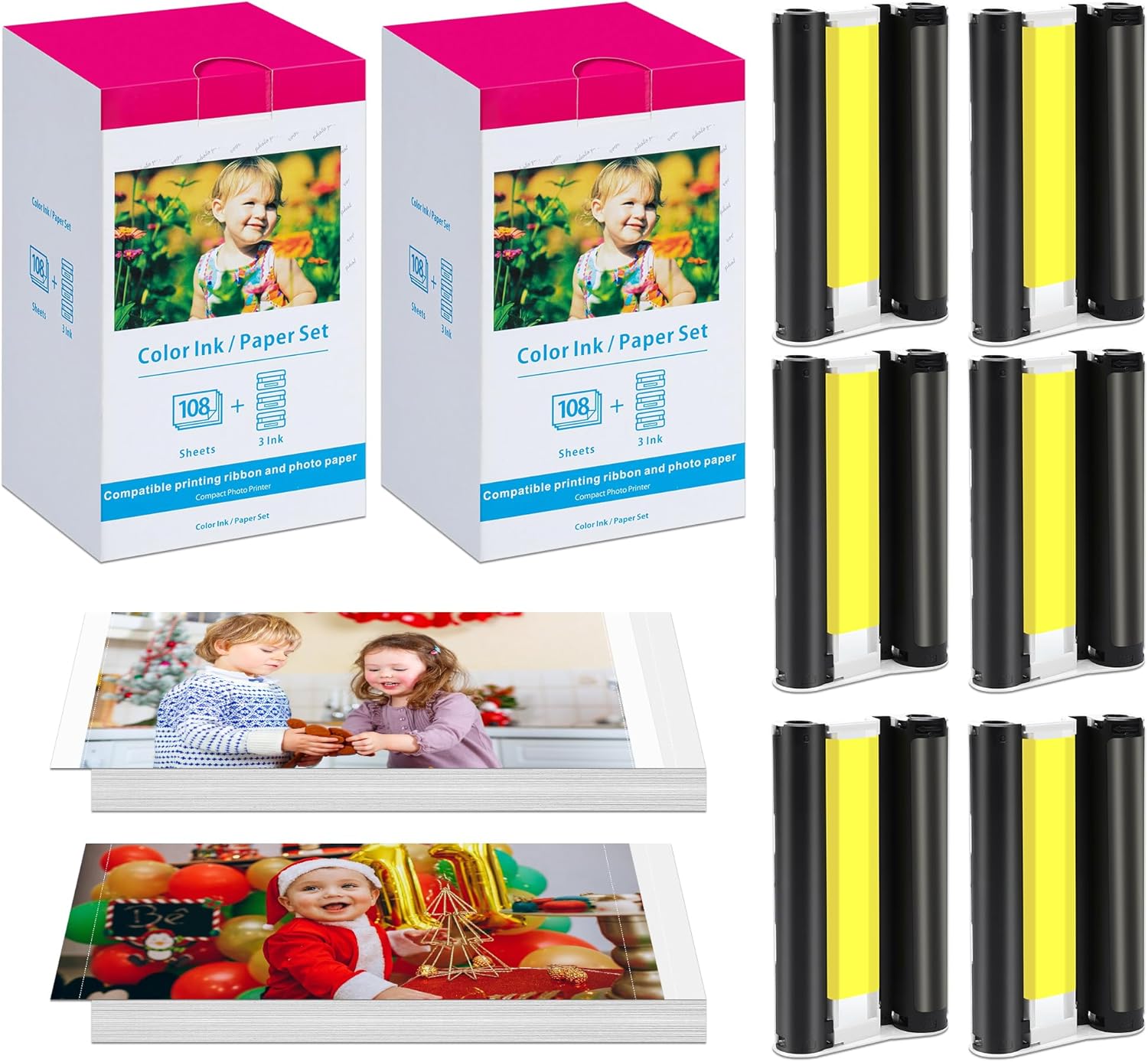 2 Pack Compatible Ink and Photo Paper for Canon Selphy Printers