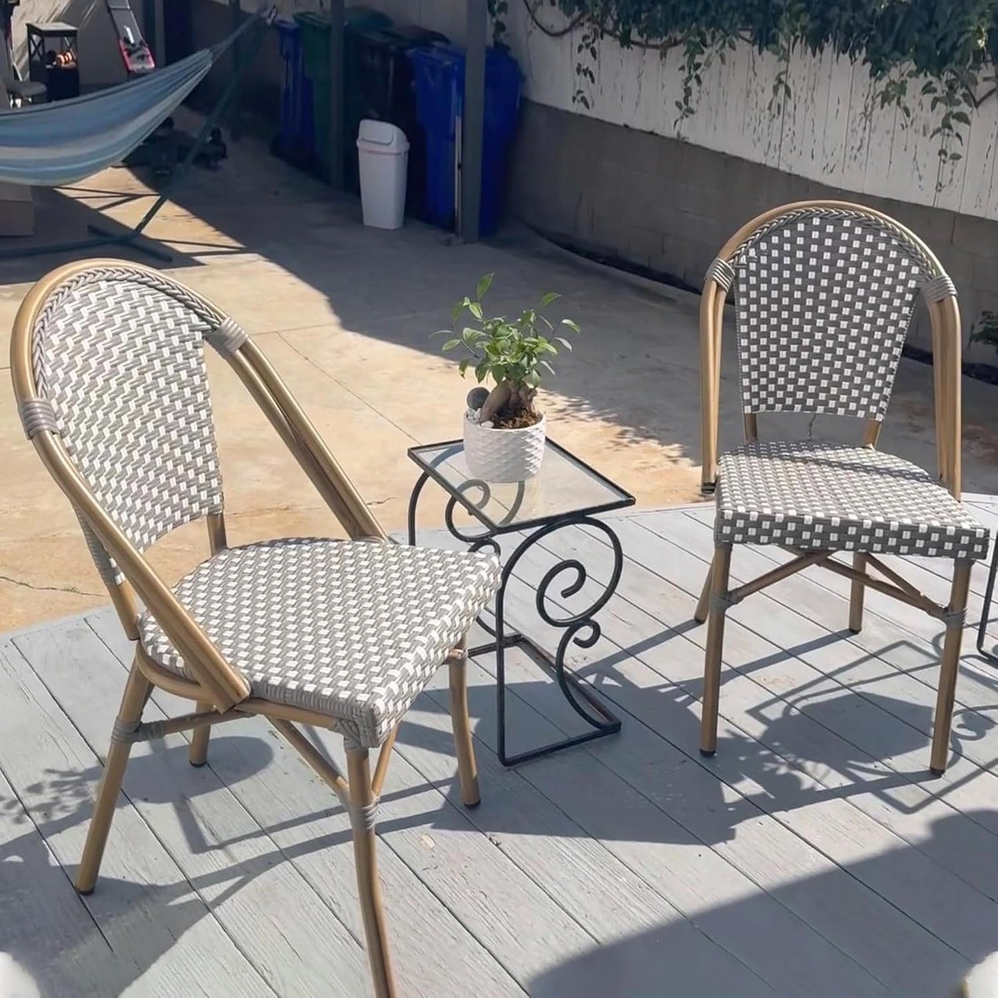 French Hand-Woven Wicker Bistro Chair Set for Outdoor Use