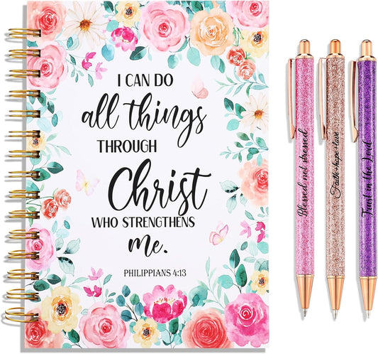 Christian Gift Set: Quotes Notebook + Pens, Pink Floral