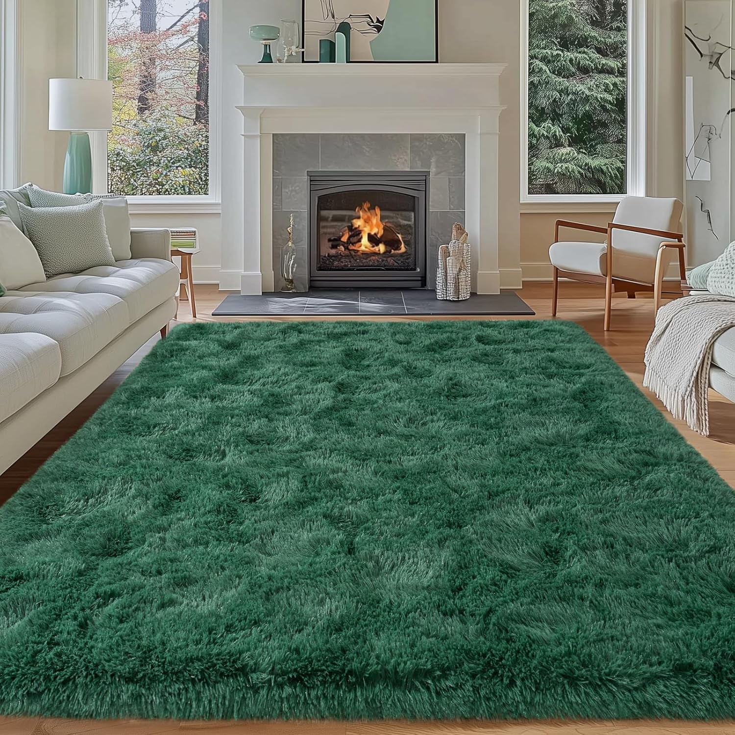 Super Fluffy 8x10 Dark Green Area Rugs for Cozy Living Rooms
