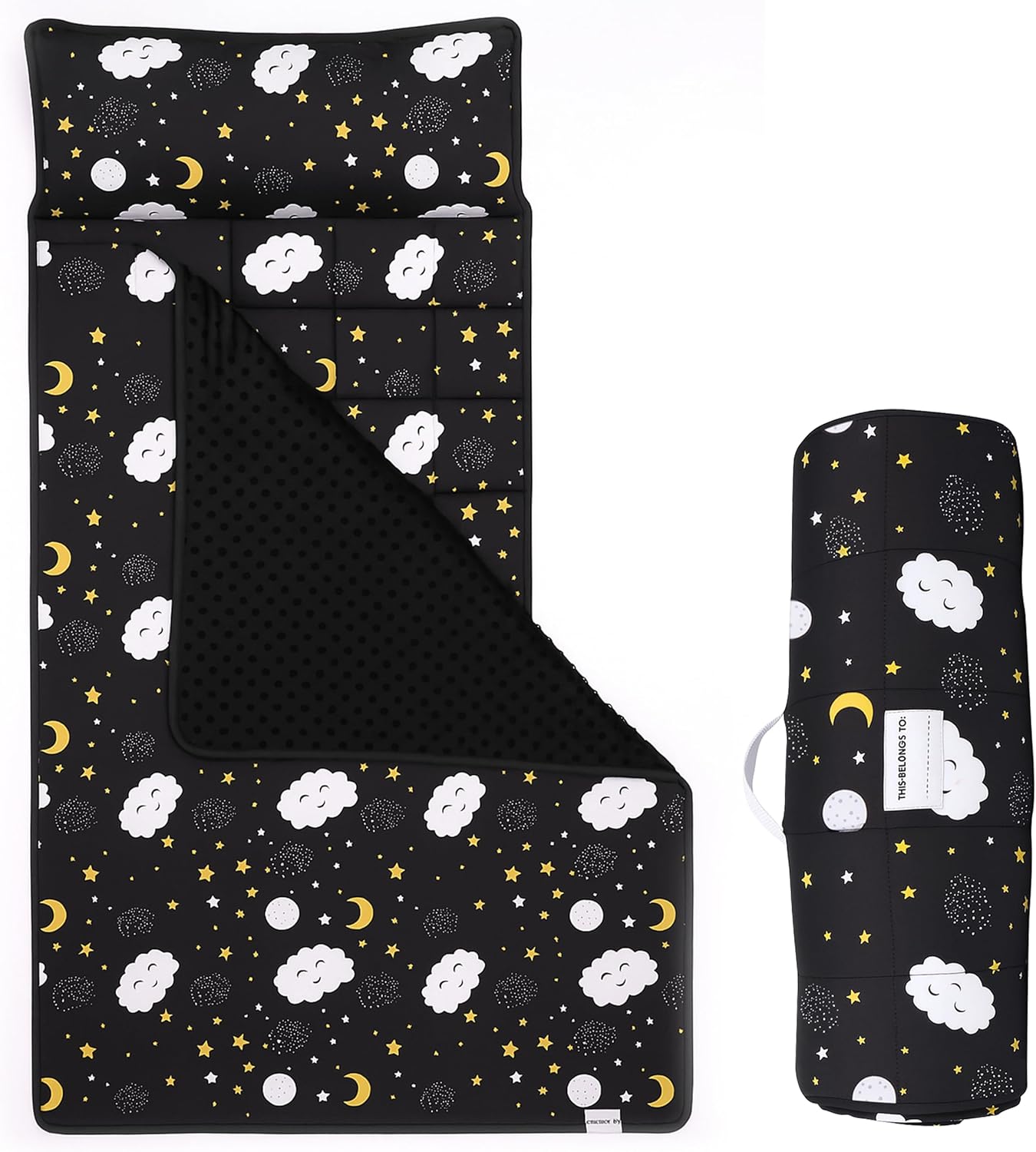 Roll Up Kids Nap Mat with Fleece Ultra-Soft Minky Blanket