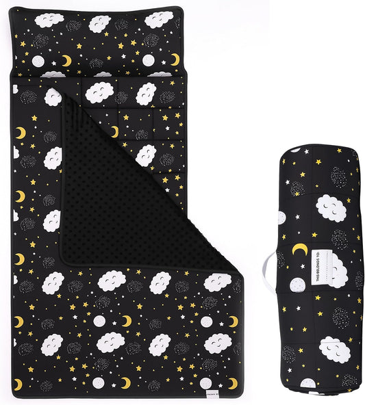 Roll Up Kids Nap Mat with Fleece Ultra-Soft Minky Blanket