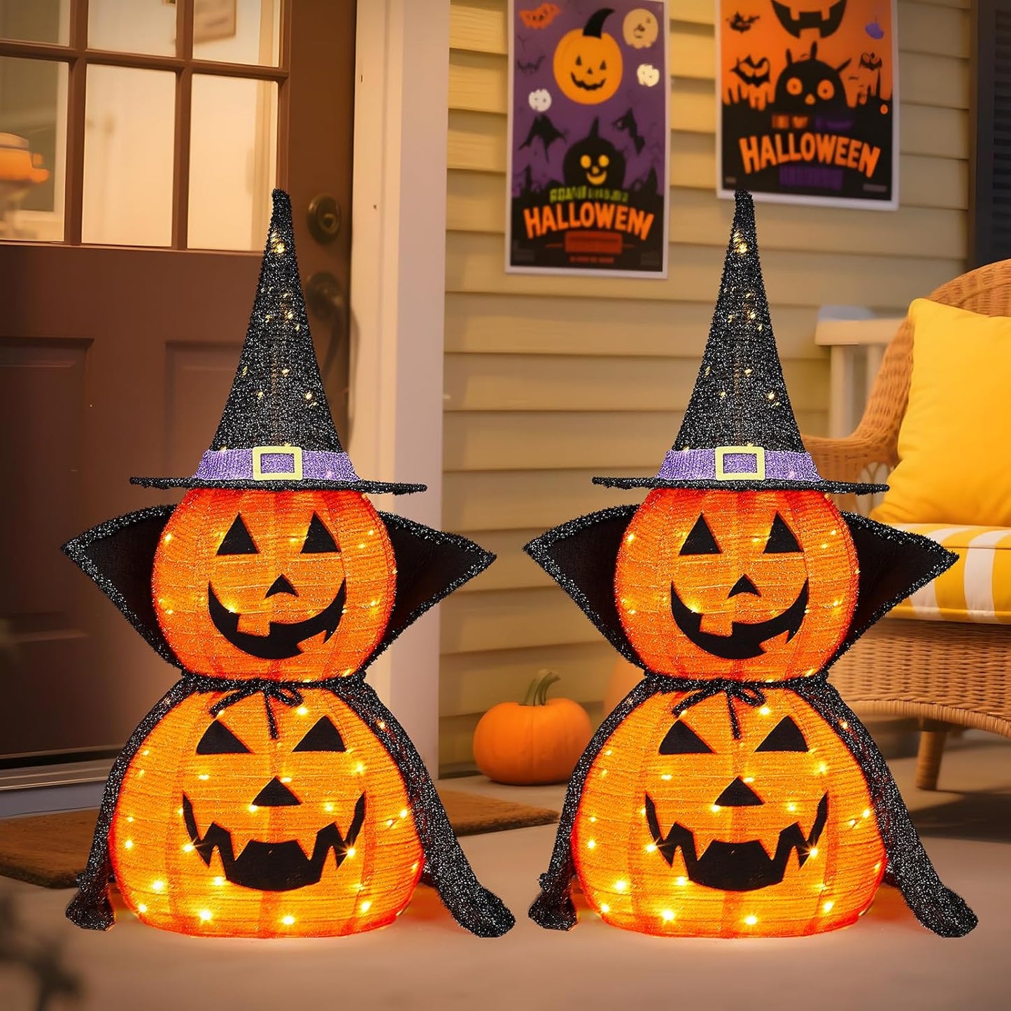 VINGLI 3FT Lighted Halloween Pumpkin Decorations for Outdoor Fun
