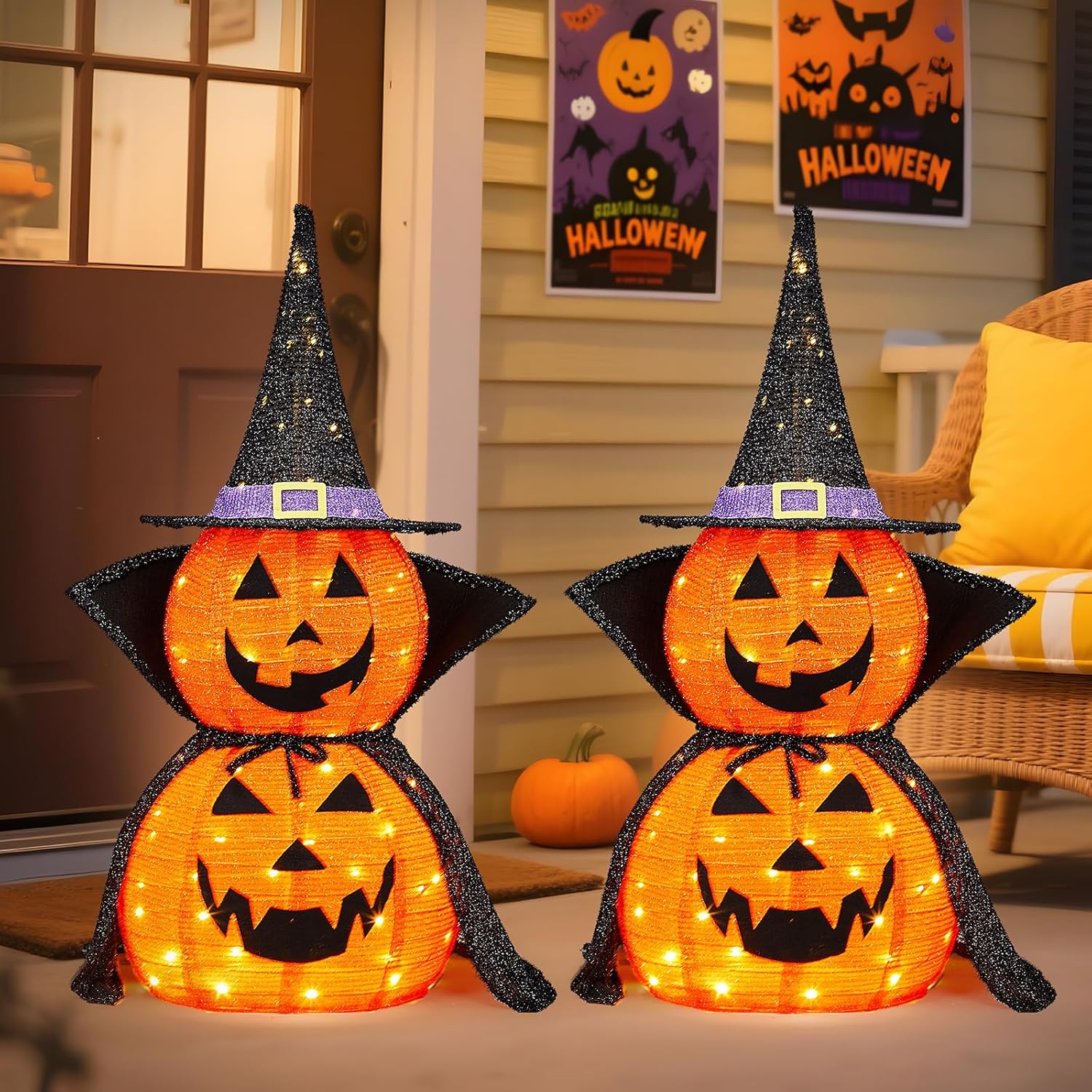 VINGLI 3FT Lighted Halloween Pumpkin Decorations for Outdoor Fun