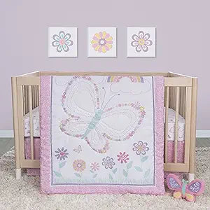 Sammy & Lou Floral Butterfly 4 Piece Crib Bedding Set for Girls
