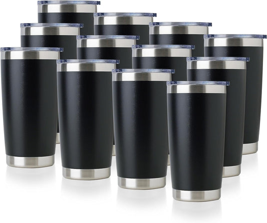 20oz Stainless Steel Tumbler Bulk with Lid - 12 Pack Travel Mugs