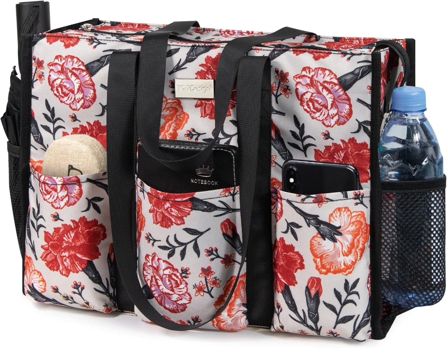 Utility Water Resistant Tote Bag with 13 Pockets for Women