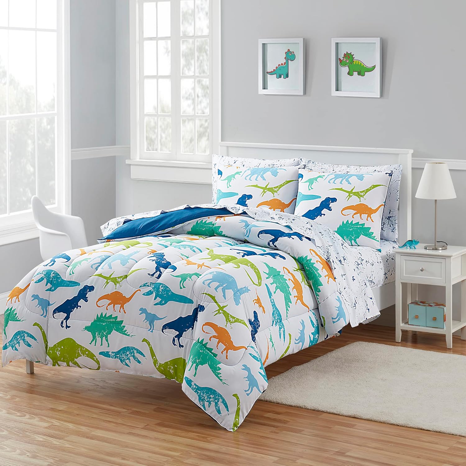 Kids Bedding Set Bed in a Bag Full Dinosaur Theme for Comfort