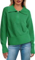Women's Half Zip Pullover Sweater with Crochet Lapel Collar - Cozy Fit