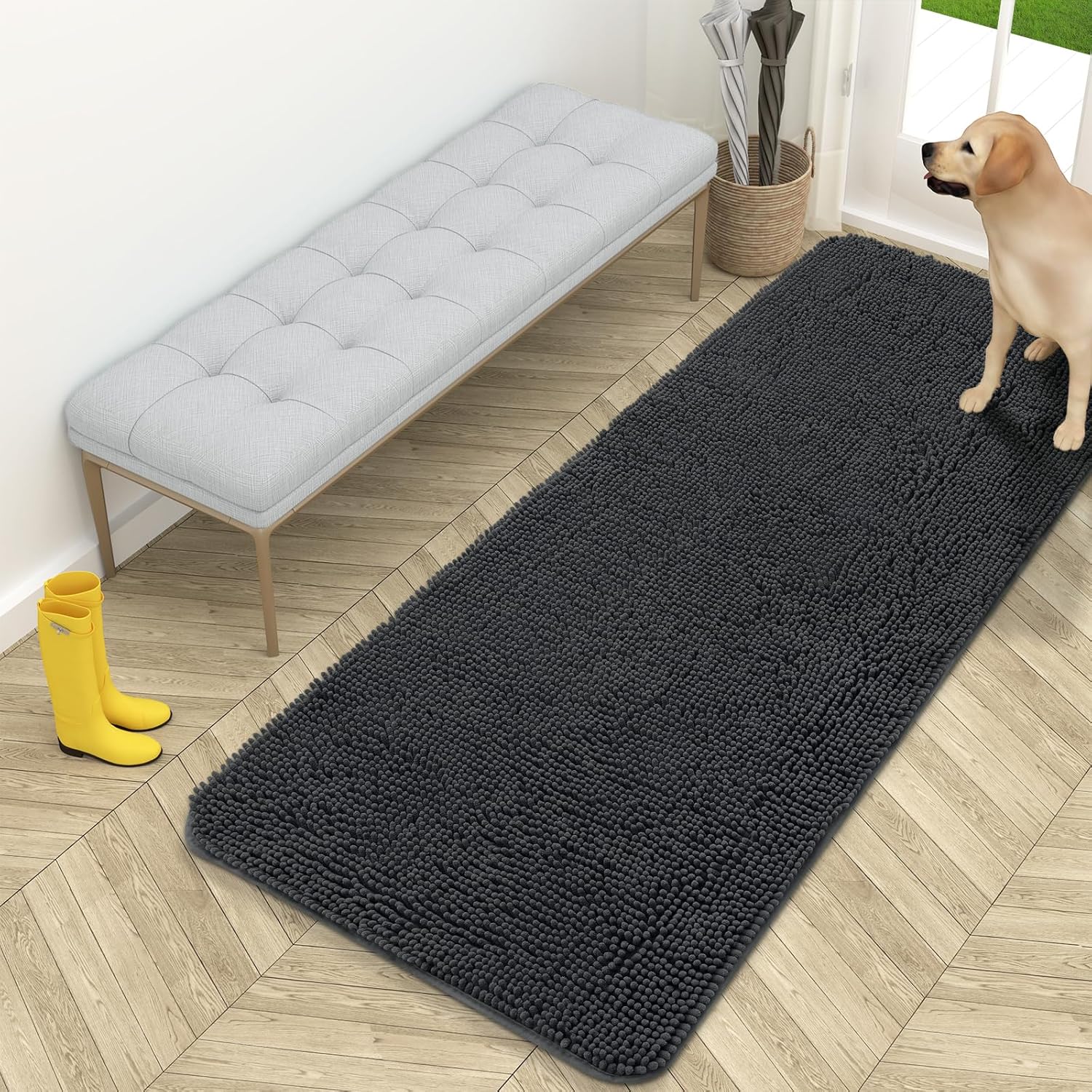 OLANLY Dog Door Mat for Muddy Paws - Absorbent Chenille Mat