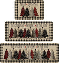 Buffalo Plaid Xmas Tree Kitchen Mats Set of 3 - Low-Profile Holiday
