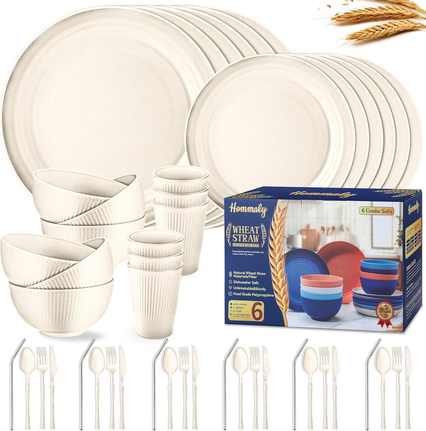 Wheat Straw Dinnerware Sets - 48-Piece Unbreakable Dish Set