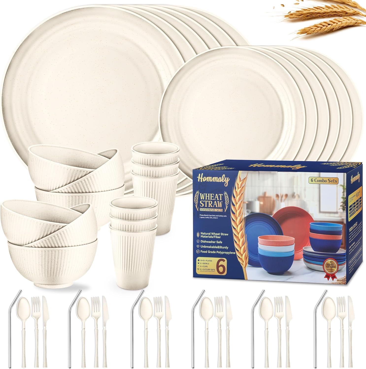 Wheat Straw Dinnerware Sets - 48-Piece Unbreakable Dish Set