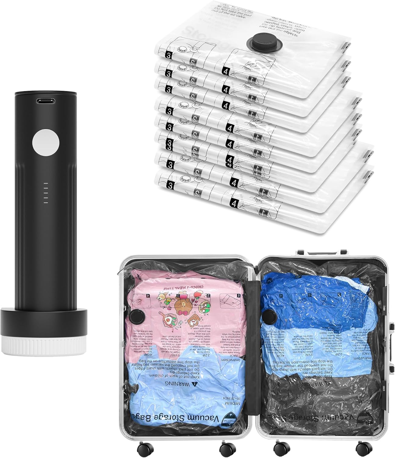 SUOCO Travel Vacuum Bags with Electric Pump for Space Saving