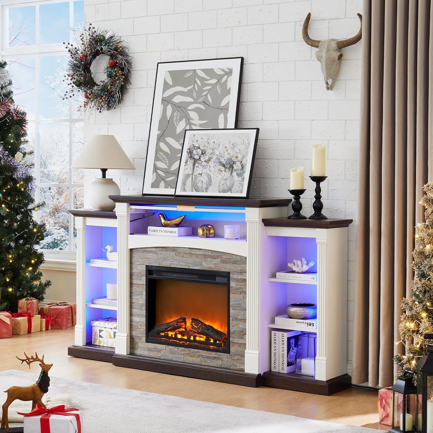 Cozy 70.1 Electric Fireplace TV Stand ~ Farmhouse White ~ SAVOR LIFE
