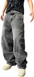 Blue Men's Y2K Baggy Jeans Wide Leg with Irregular Sutures - Casual