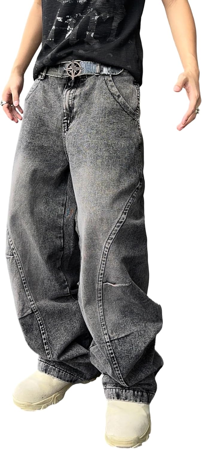 Men's Y2K Hip Hop Baggy Jeans with Irregular Sutures for Style