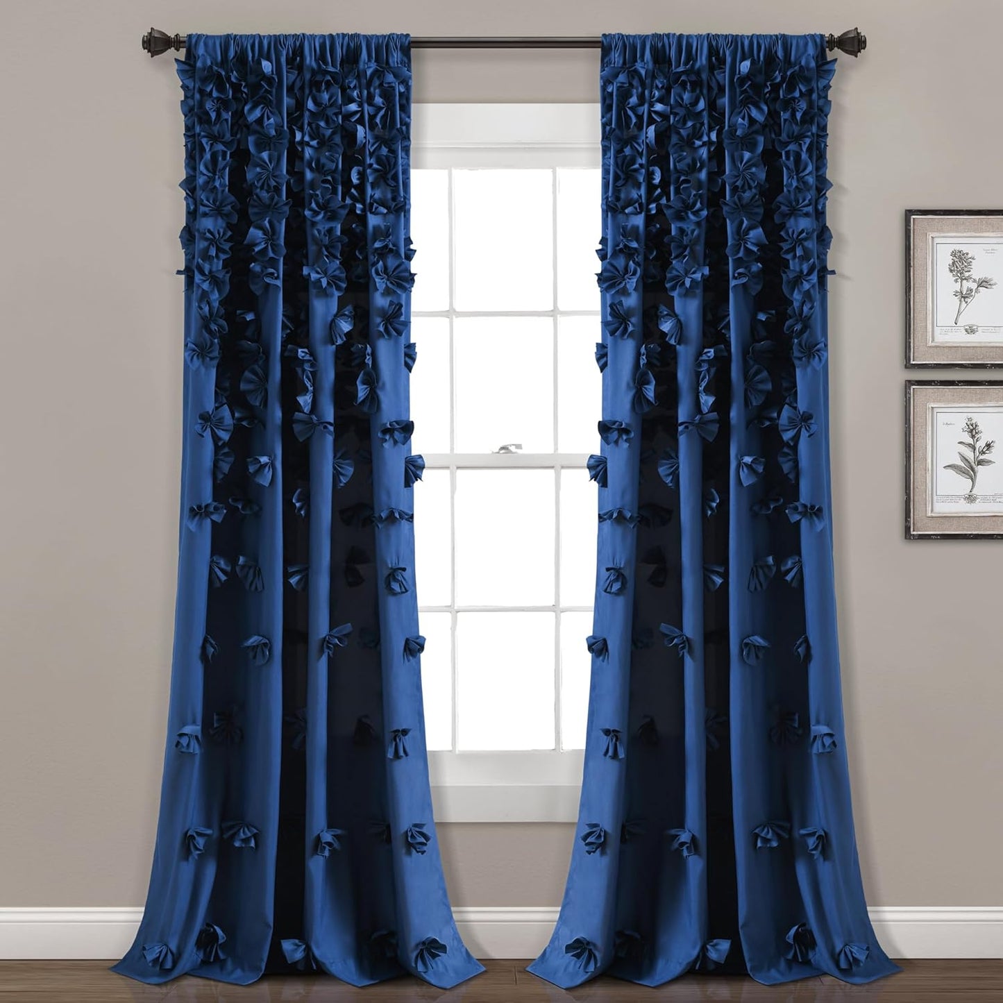 Riley Window Curtain Panel - Light Filtering Bow Design, Navy