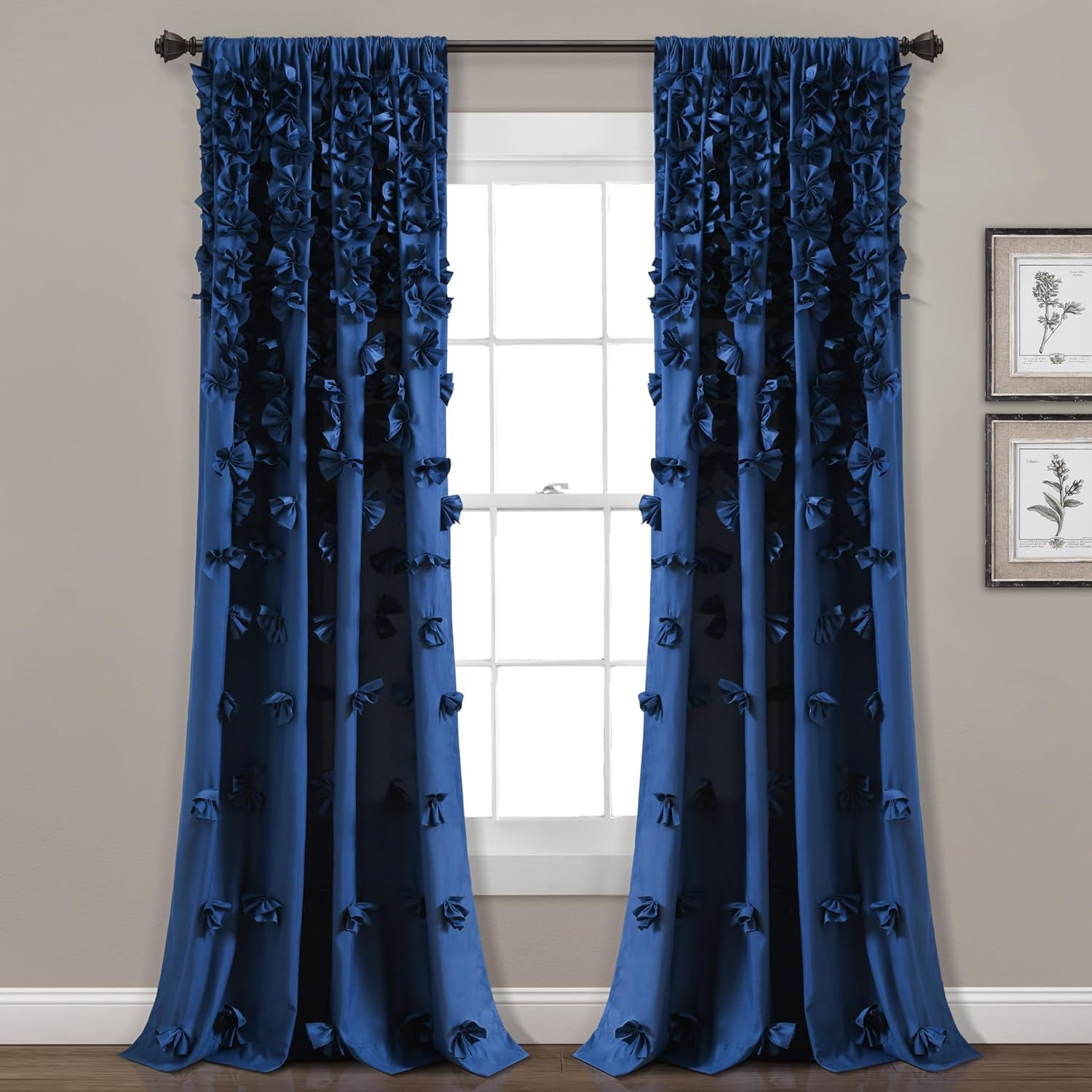 Riley Window Curtain Panel - Light Filtering Bow Design, Navy