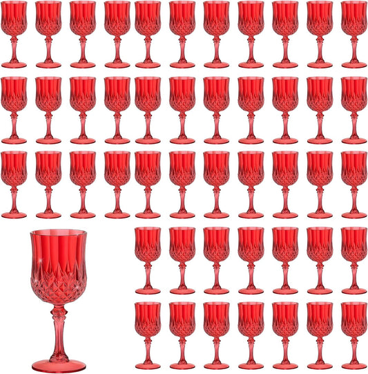48PCS 7OZ Dark Red Plastic Wine Glasses for Parties and Weddings