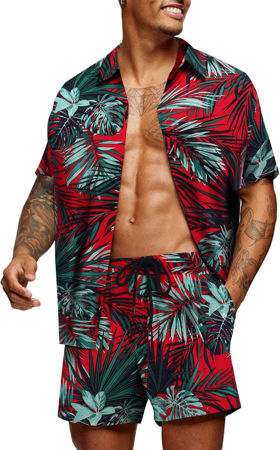 COOFANDY Men's Hawaiian Matching Set for Summer Beach Fun