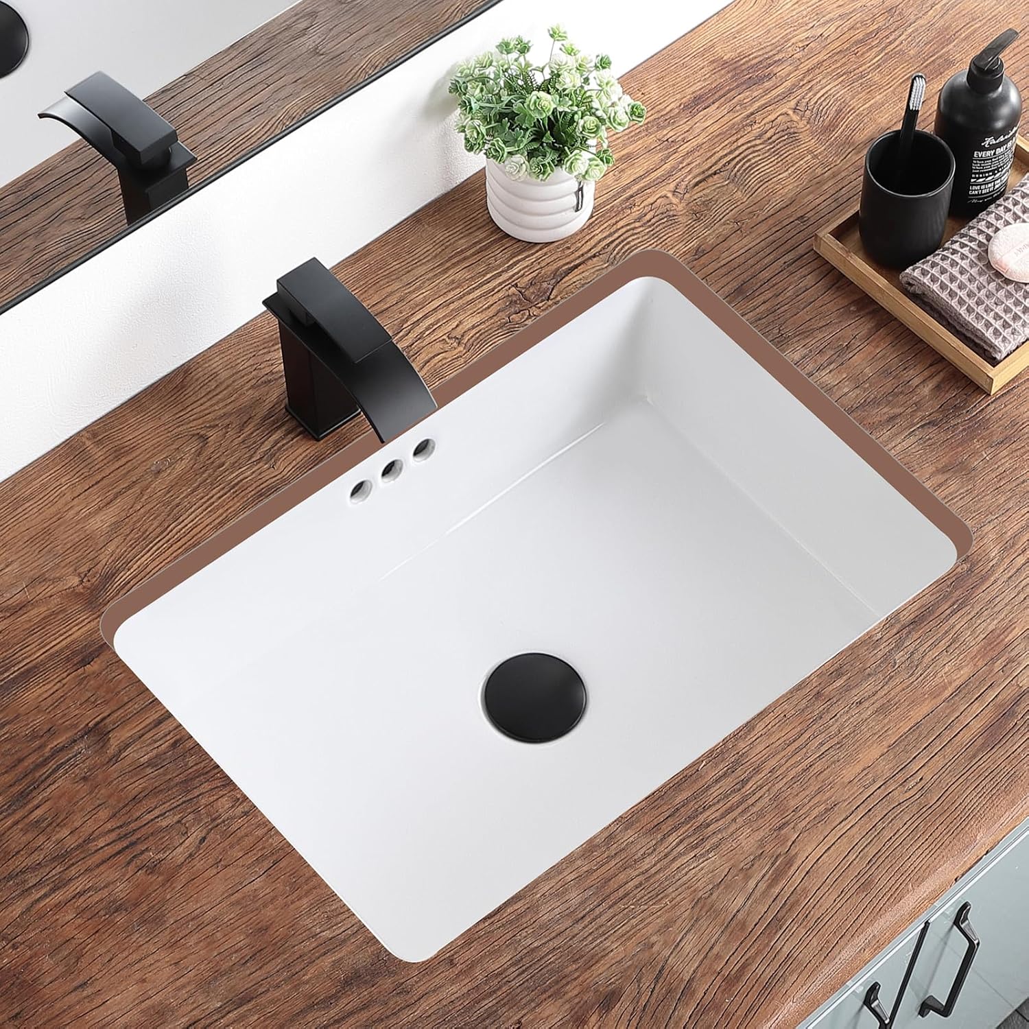 20 Inch Undermount Bathroom Sink - Rectangular White Ceramic