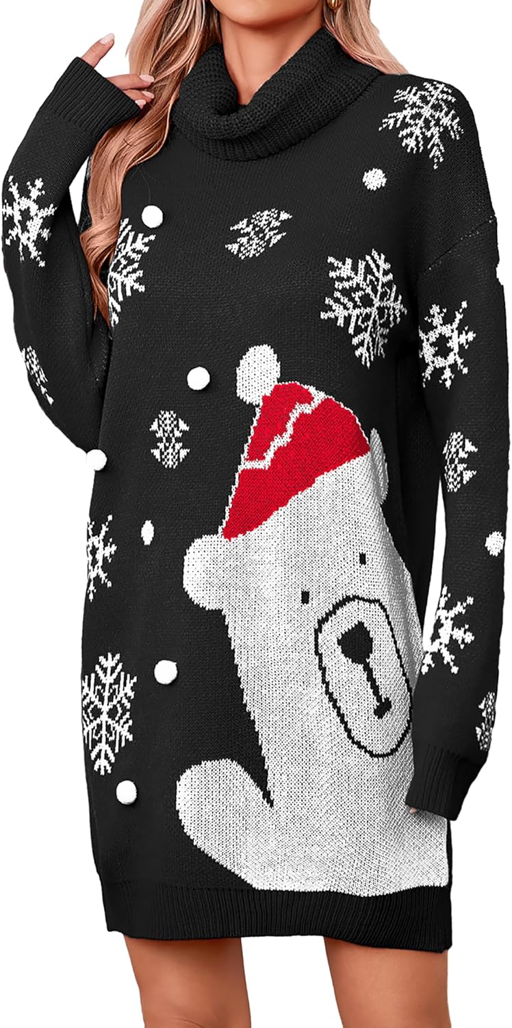 SunnyMelody Womens Christmas Ugly Sweater Dress for Winter Fun