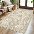 3x5 Light Beige Grey Brown Washable Rug - Low-Pile Vintage Medallion