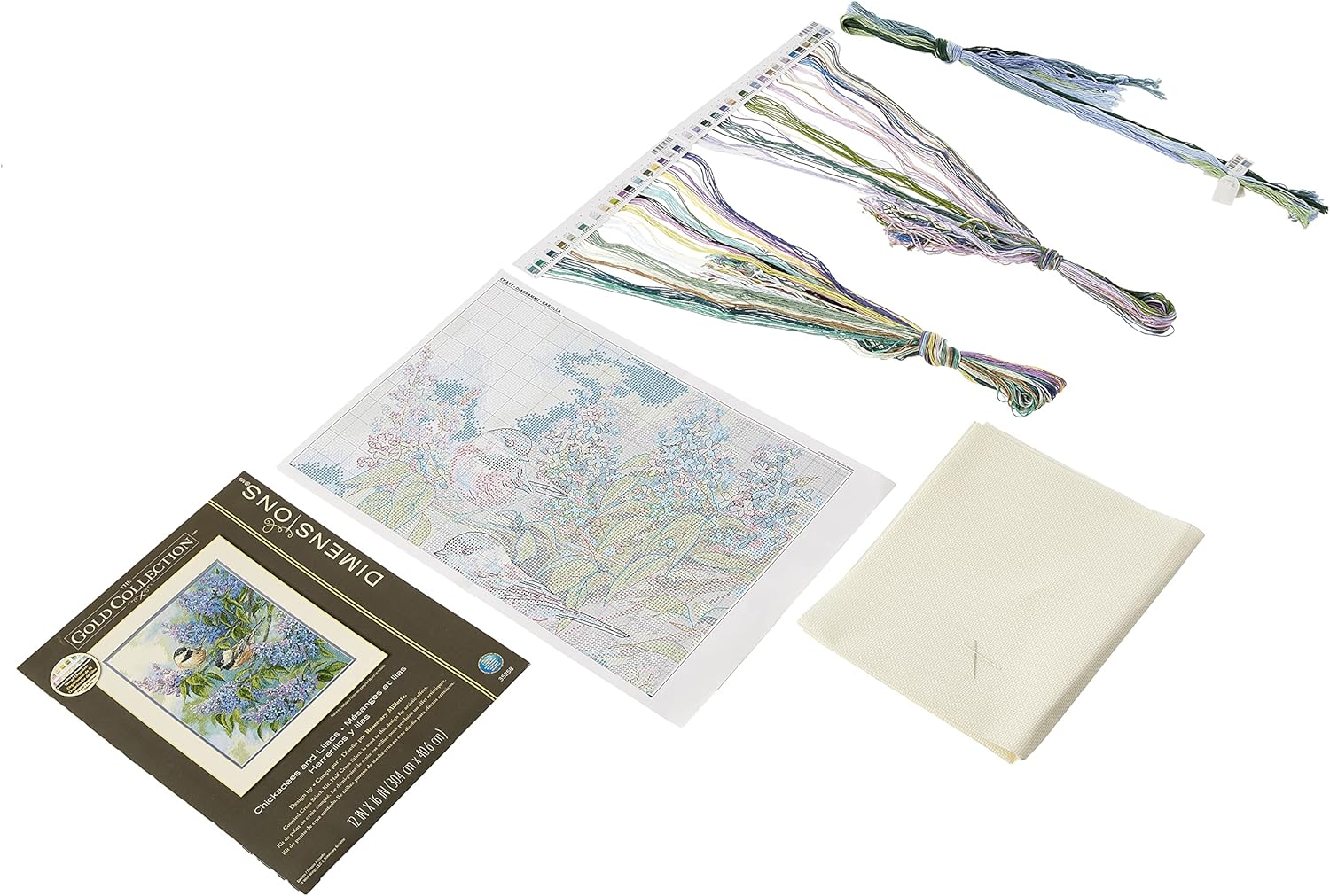 Chickadees and Lilacs Counted Cross Stitch Kit for Nature Lovers