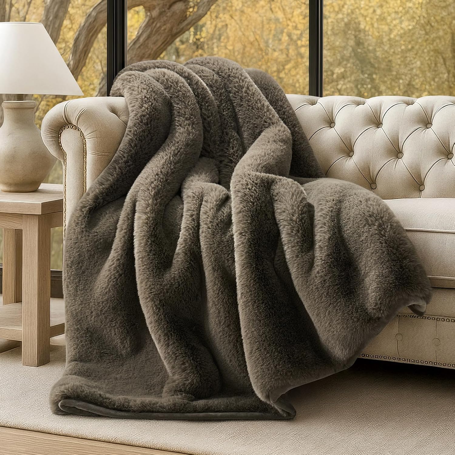 Luxury Soft Faux Chinchilla Fur Throw Blanket by EVERGRACEHOME