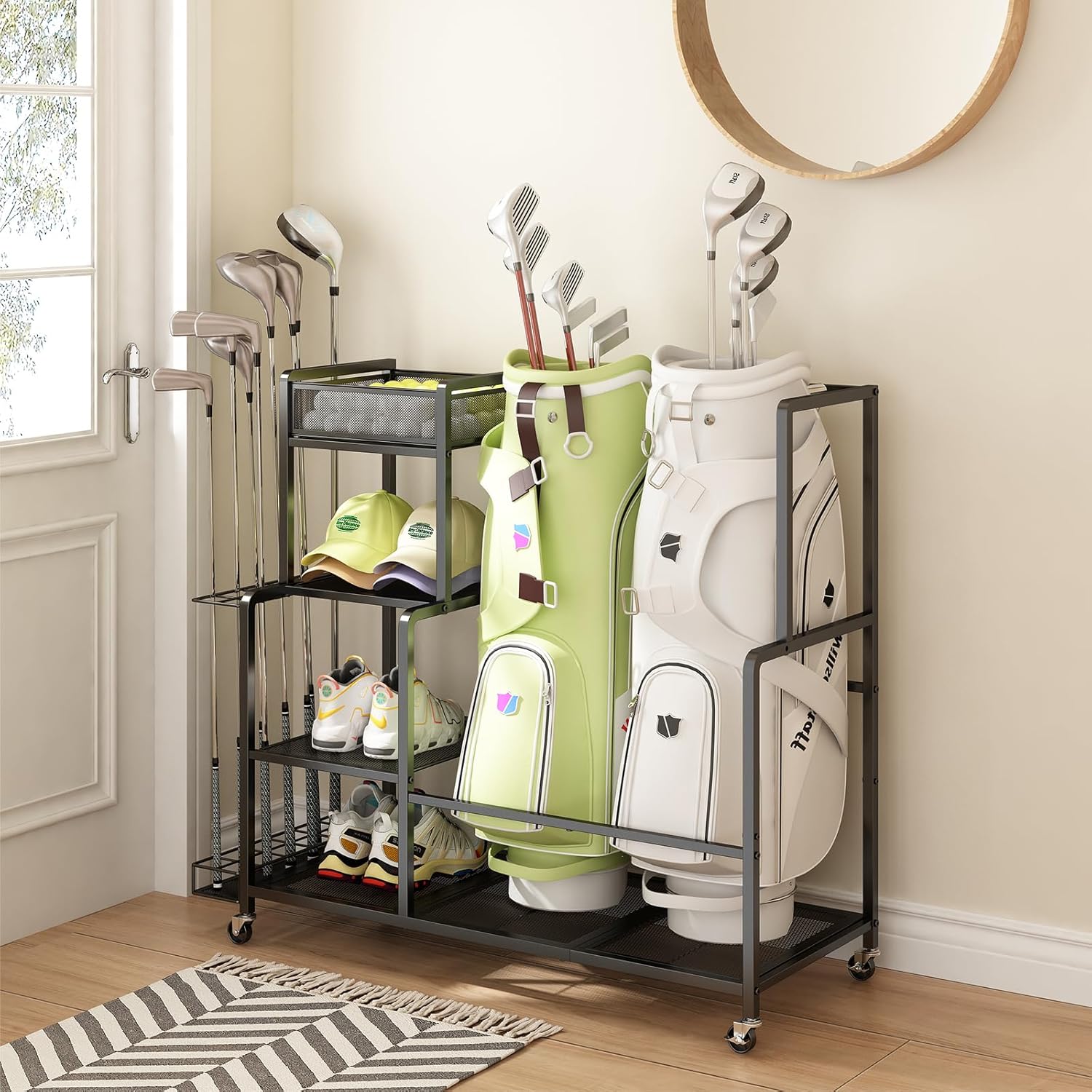 GILLAS Golf Bag Storage Organizer with Wheels for Easy Access