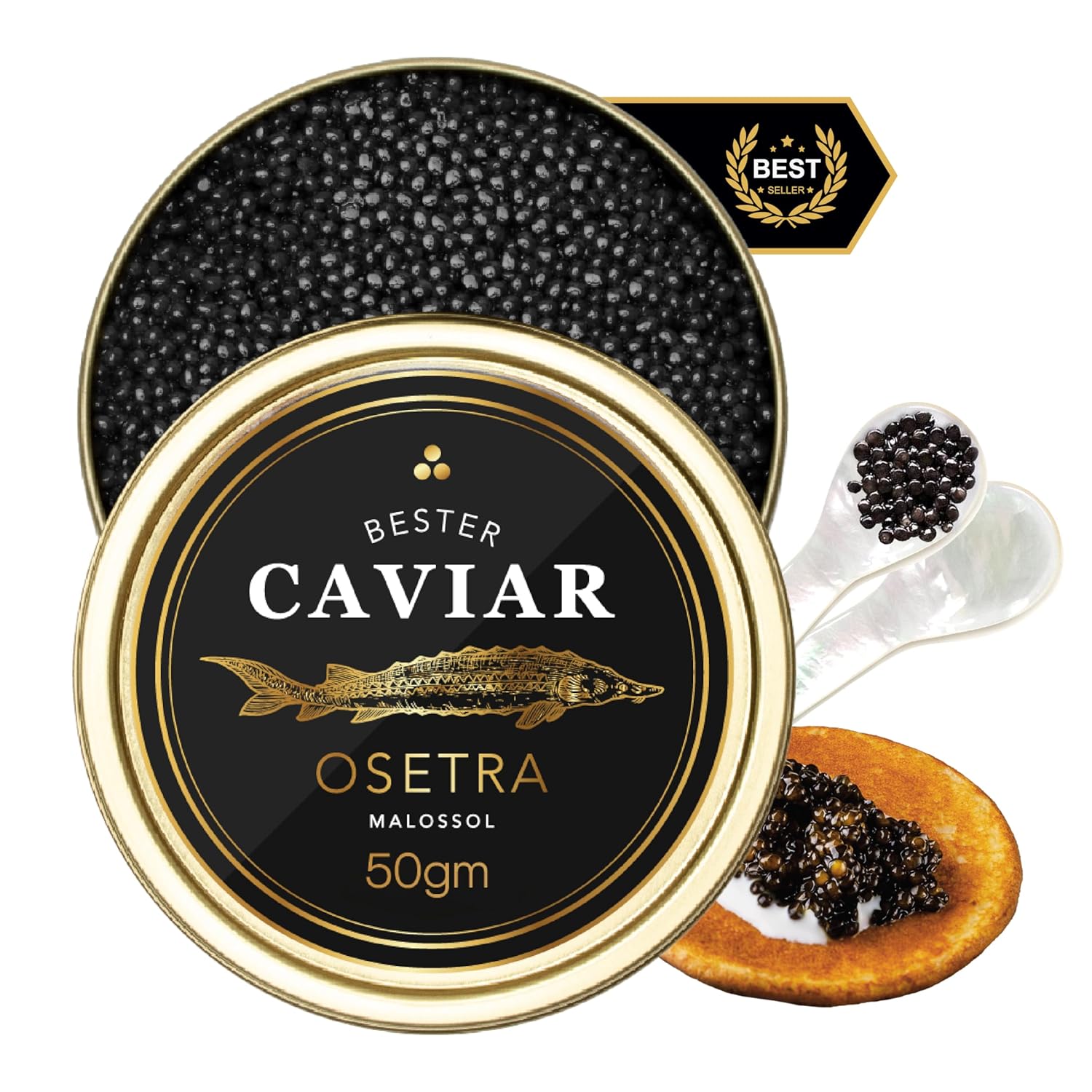 Bester Premium Russian Osetra Sturgeon Black Caviar - 1.76 oz