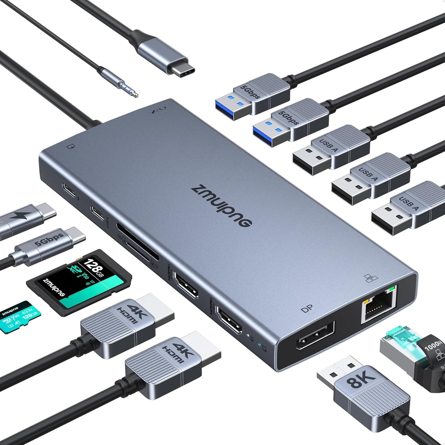 USB C Laptop Docking Station with 2 HDMI and DP for Multiple Displays
