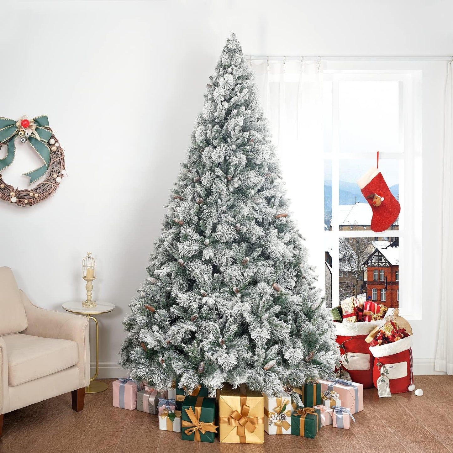 Glasgow 7.5ft Frosted Prelit Christmas Tree with Warm Lights