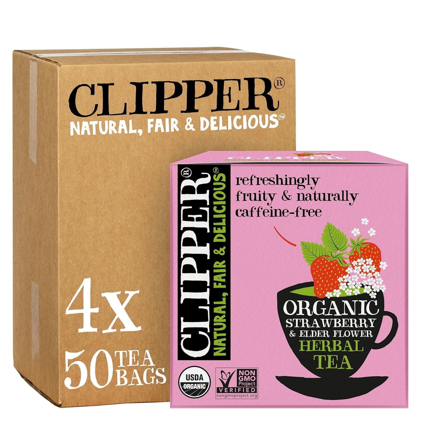 Clipper Tea Strawberry & Elderflower Herbal Tea - Caffeine Free
