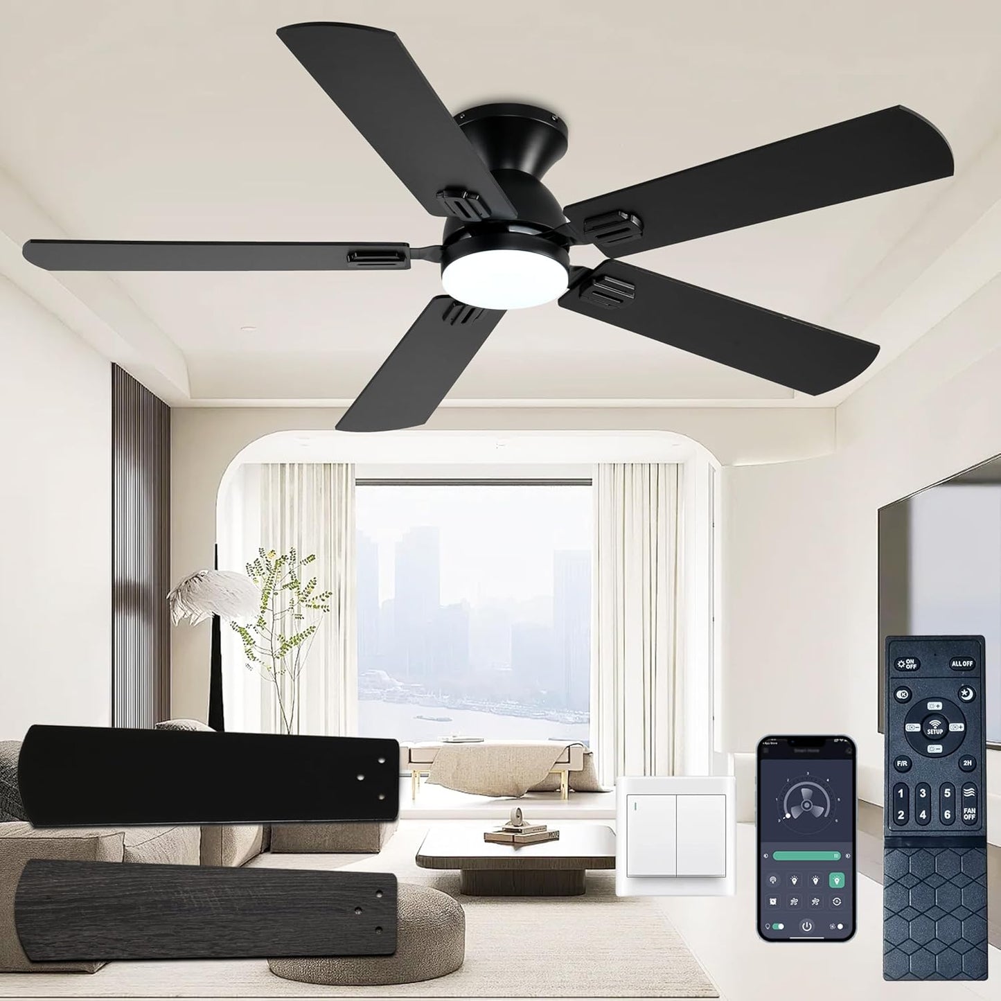 KNUN 52 inch Ceiling Fan with Lights and Remote Control for Home