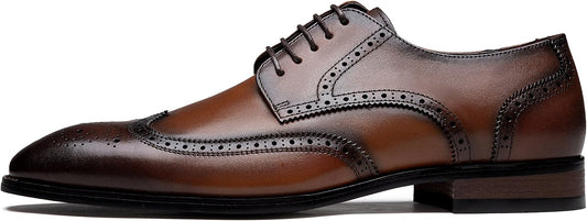 Jousen Men's Dress Shoes Leather Wingtip Oxford for Formal Events