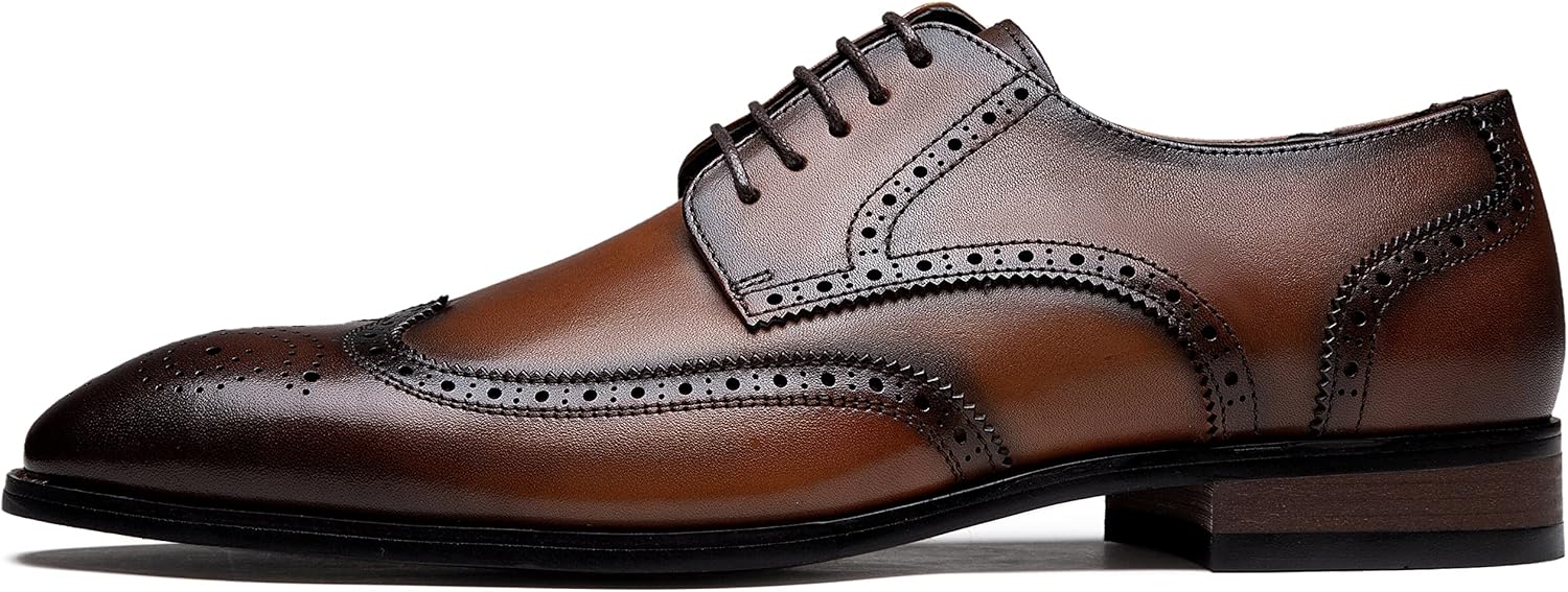 Jousen Men's Dress Shoes Leather Wingtip Oxford for Formal Events