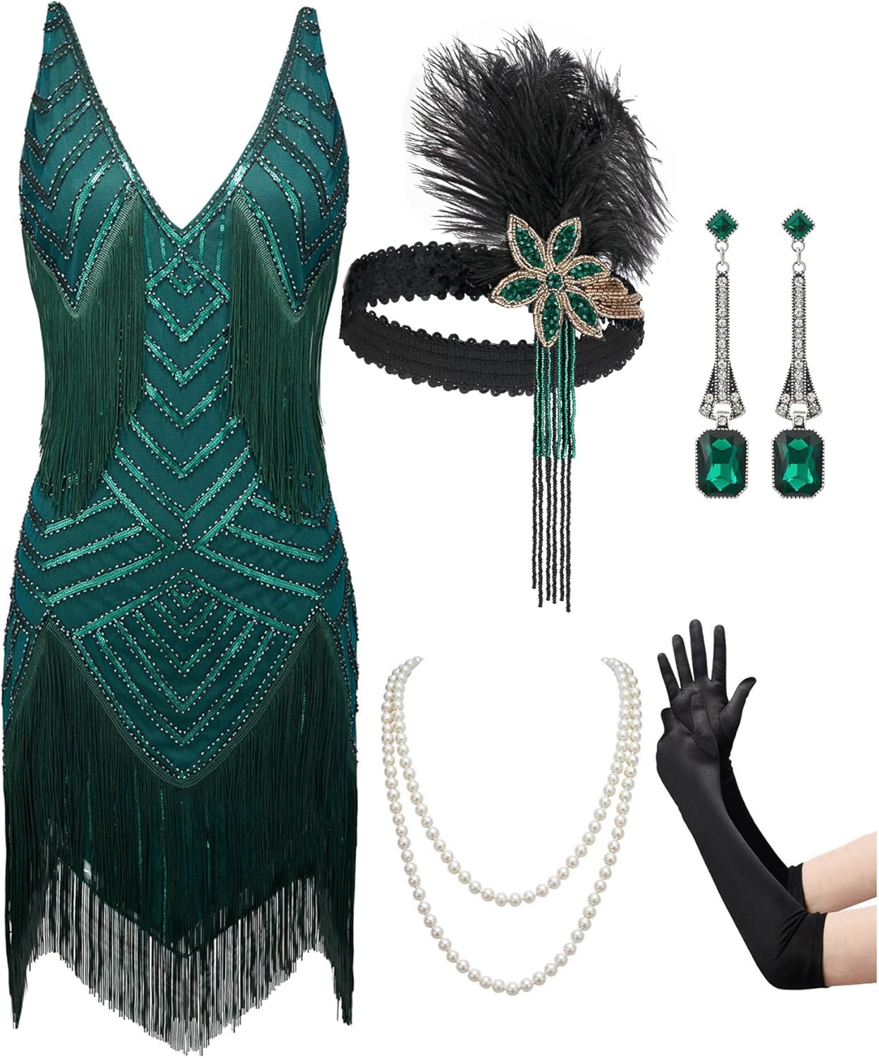 1920s Flapper Dress with Accessories for Great Gatsby Parties