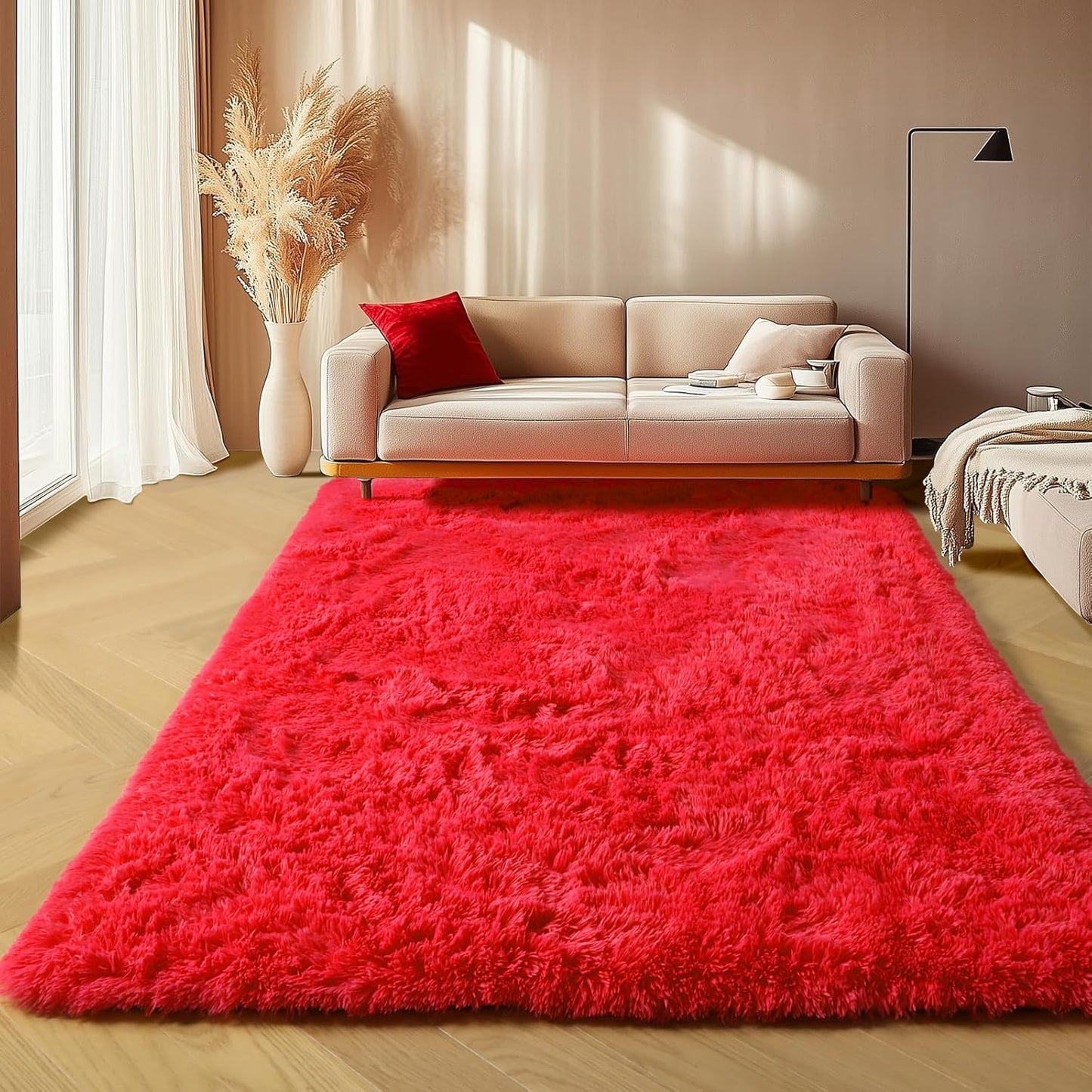 ONASAR Red Rugs for Living Room Bedroom - Soft Plush Shaggy