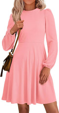 Womens Long Sleeve Mini Dress - Ribbed A-Line Flowy Comfort