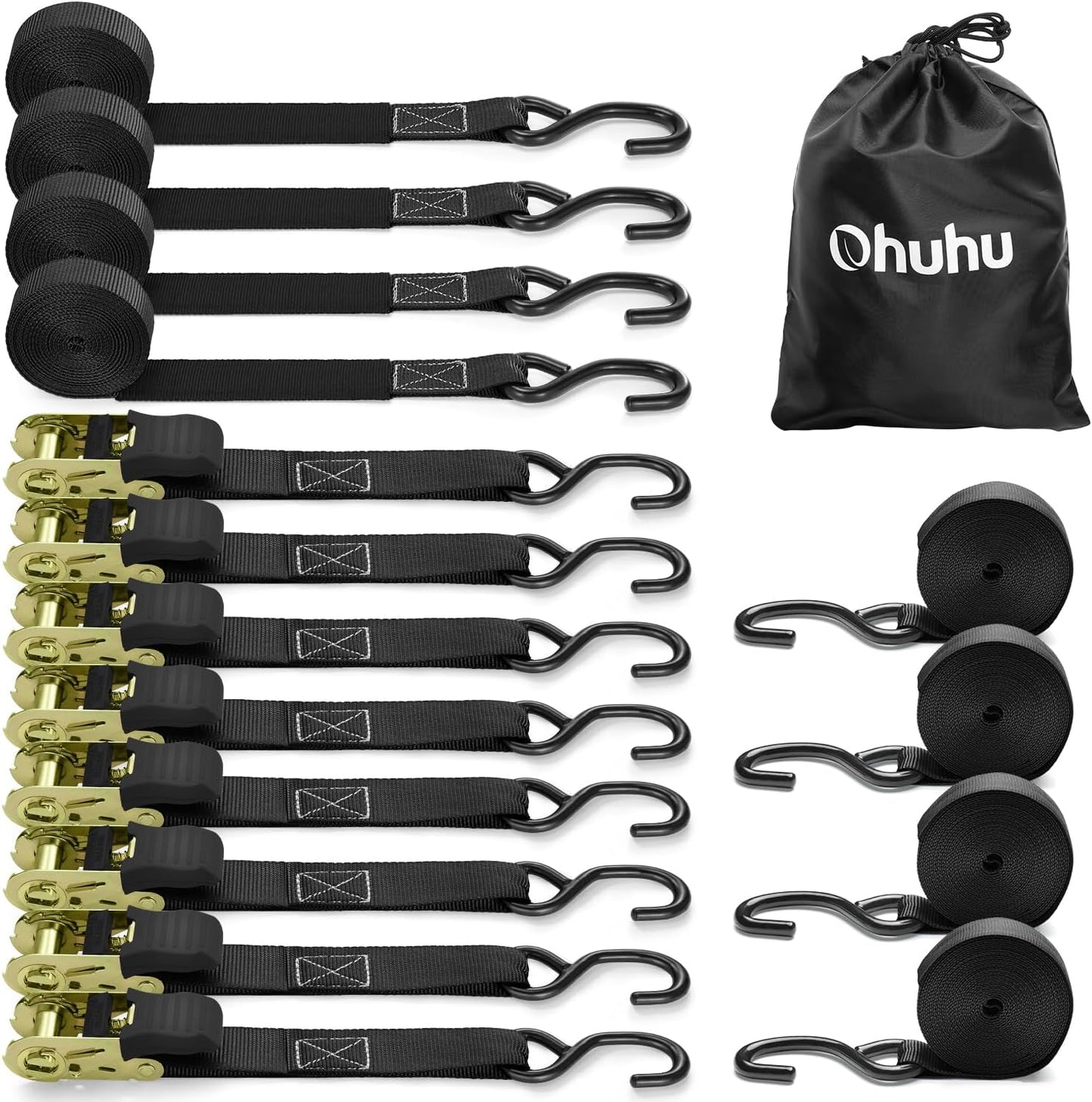 Ohuhu Ratchet Tie Down Straps 15 Ft 8-Pack for Heavy Cargo