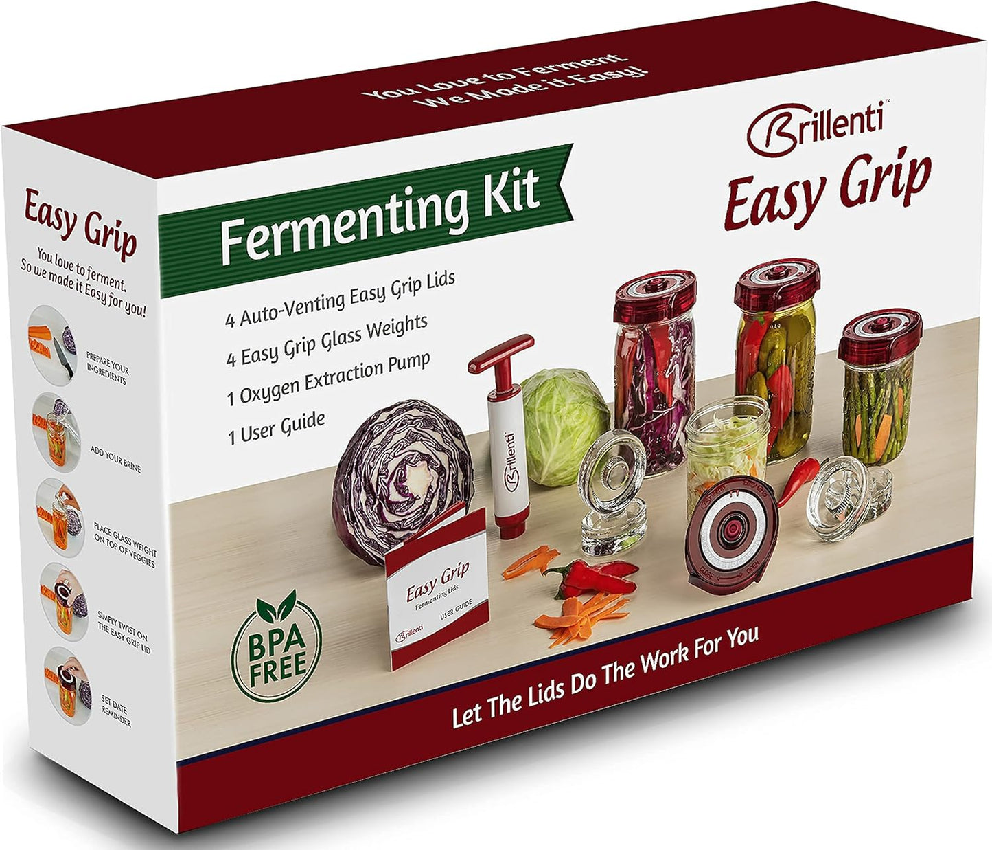 Mason Jar Fermentation Kit with Easy Grip Lids and Weights