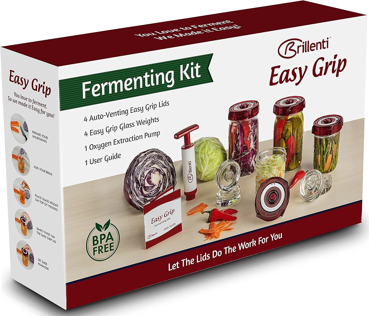 Mason Jar Fermentation Kit with Easy Grip Lids and Weights