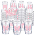 Sliner 50 Pcs 16 oz Pink Bow Disposable Plastic Cups - Party Ready